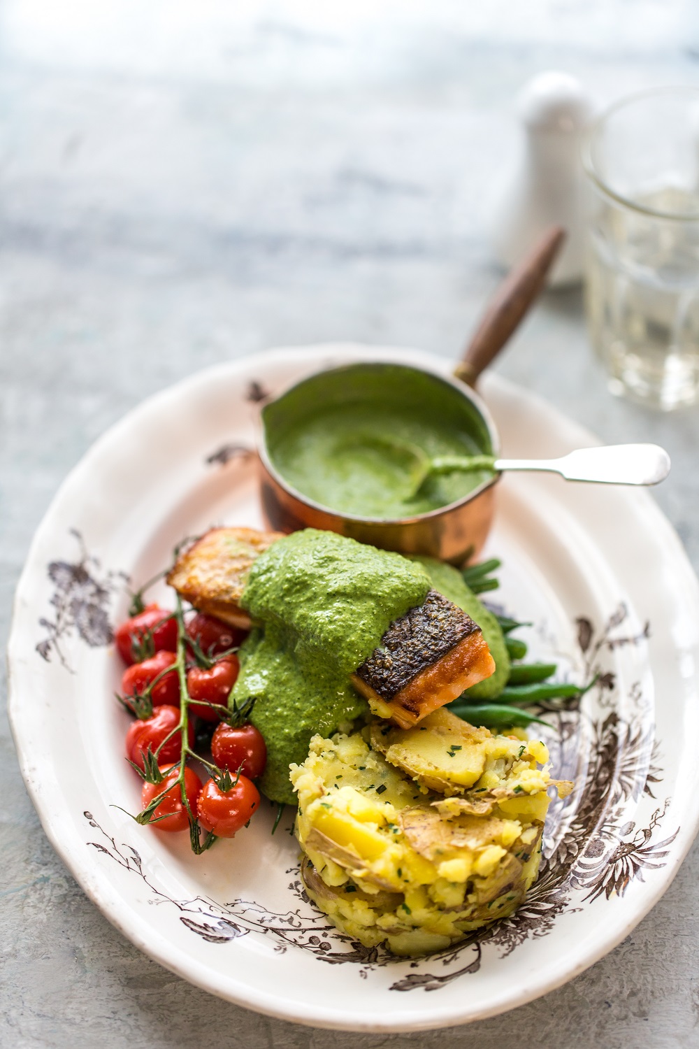 Pan Fried Salmon With Watercress Sauce