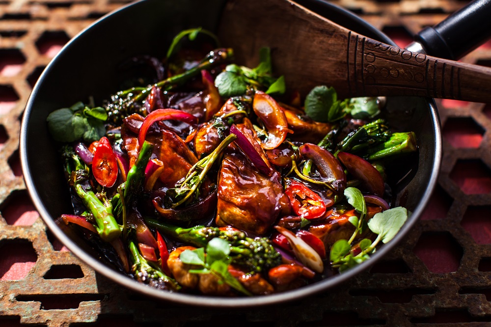 Szechuan Pork, Watercress And Broccoli Stir Fry.