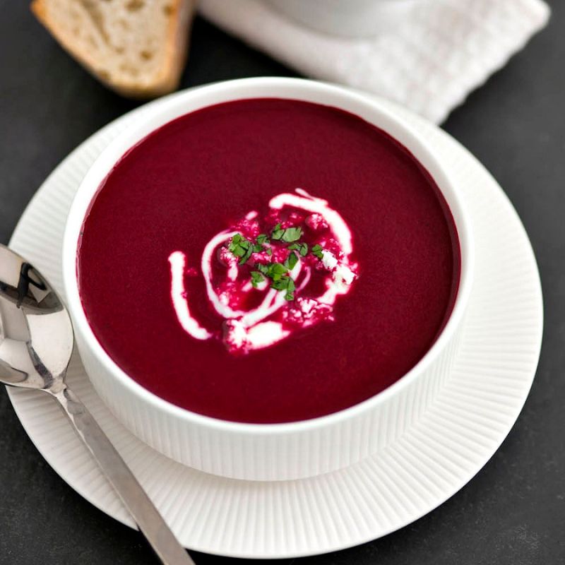 Roasted Beetroot Soup With Feta Yogurt Dressing