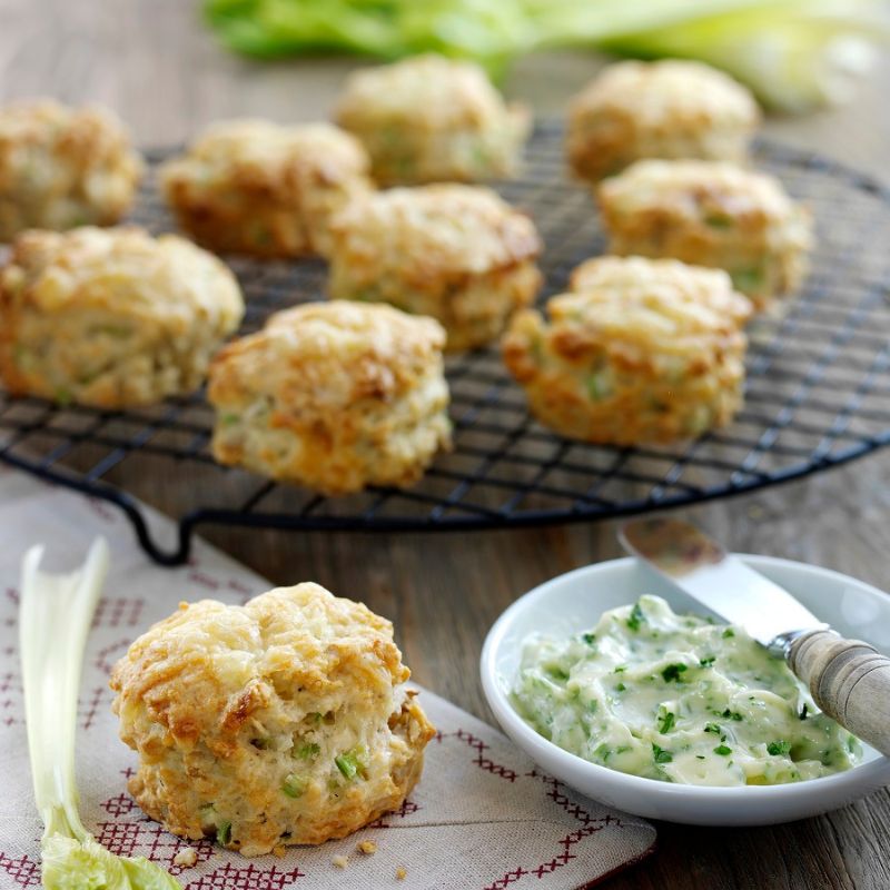 Cheese, Celery And Walnut Scones With Parsley Butter
