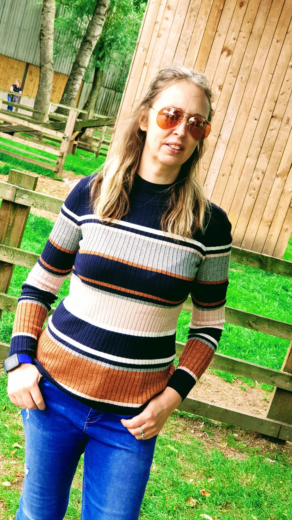 Navy Bronze Pink Sparkly Jumper With Sunglasses