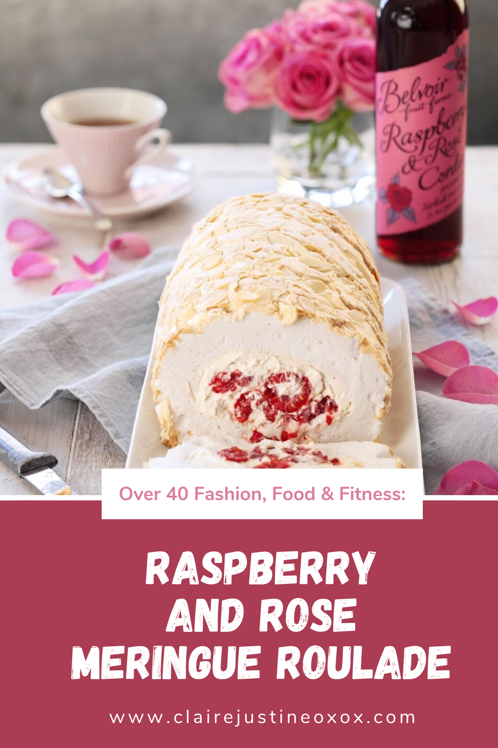 Raspberry And Rose Meringue Roulade. Raspberry And Rose Meringue Roulade.