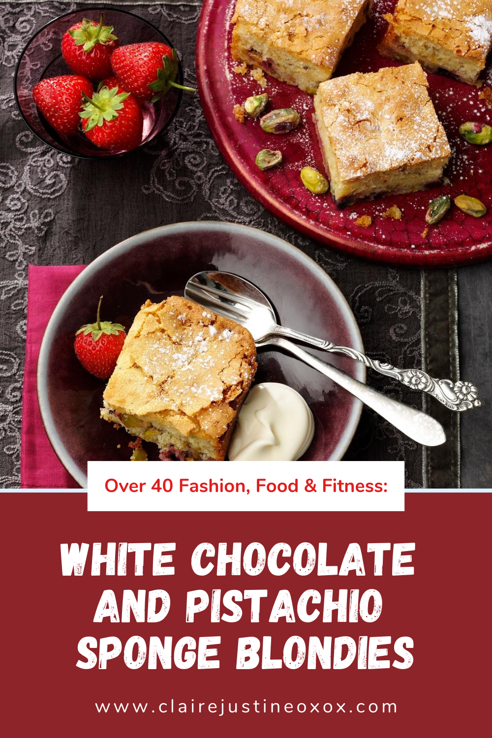 White Chocolate And Pistachio Sponge Blondies.