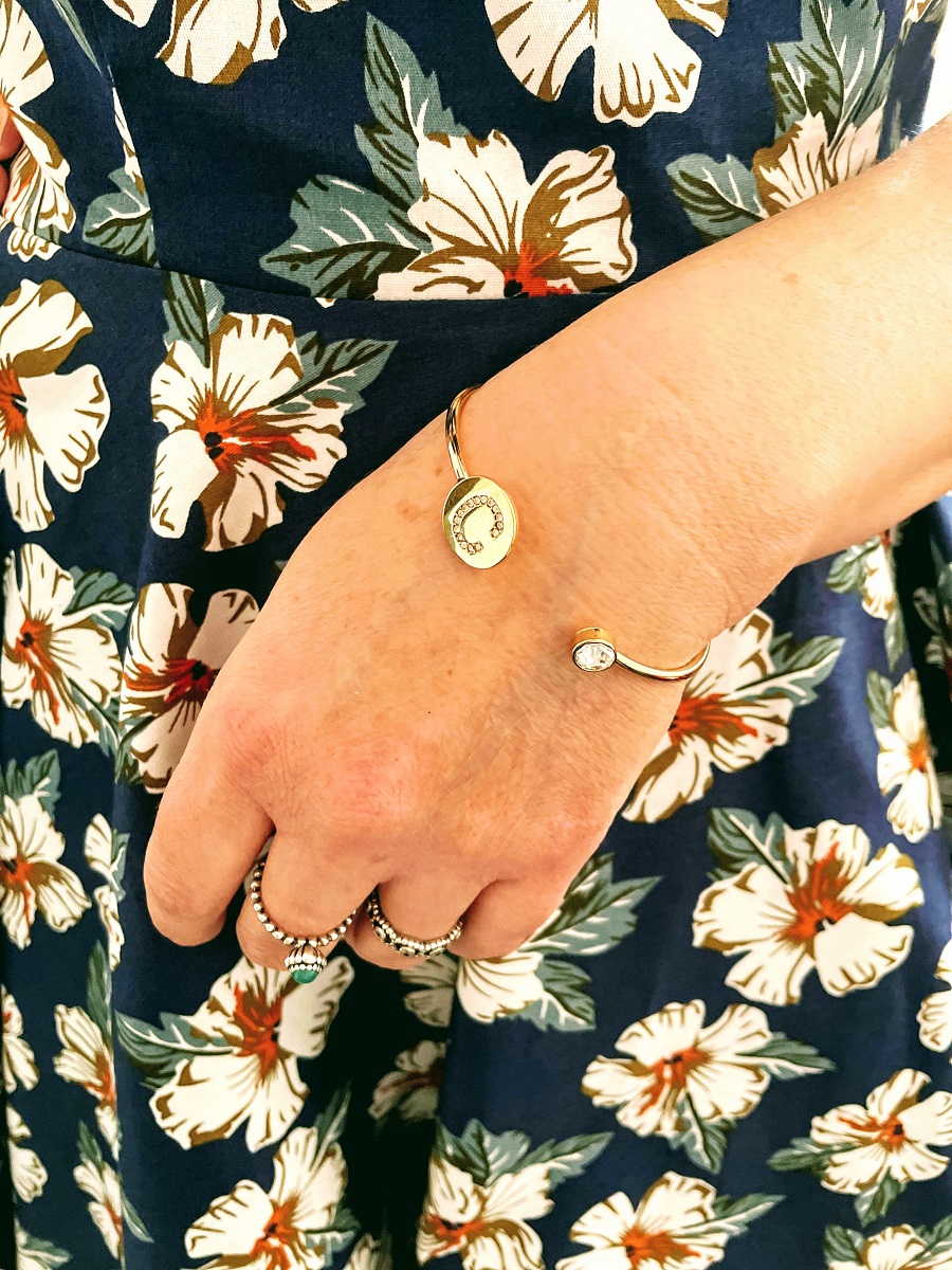 Stacking Gold Colour Crystal Initial Bangle UK Buy