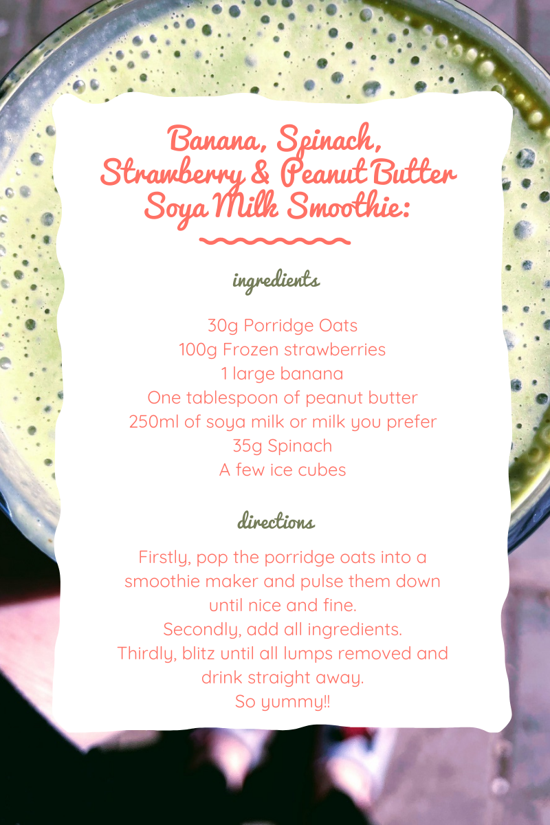 Banana, Spinach, Strawberry & Peanut Butter Soya Milk Smoothie: Banana, Spinach, Strawberry & Peanut Butter Soya Milk Smoothie: