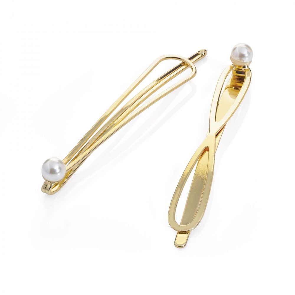 Two piece gold and cream pearl colour hair grip set.