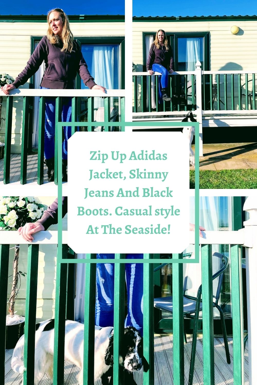 Zip Up Adidas Jacket, Skinny Jeans And Black Boots. Casual style At The Seaside!