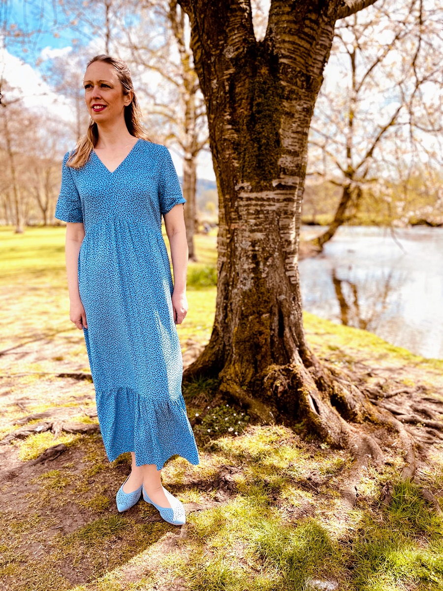Light Blue Floral Maxi Dress With Light Blue Shoes