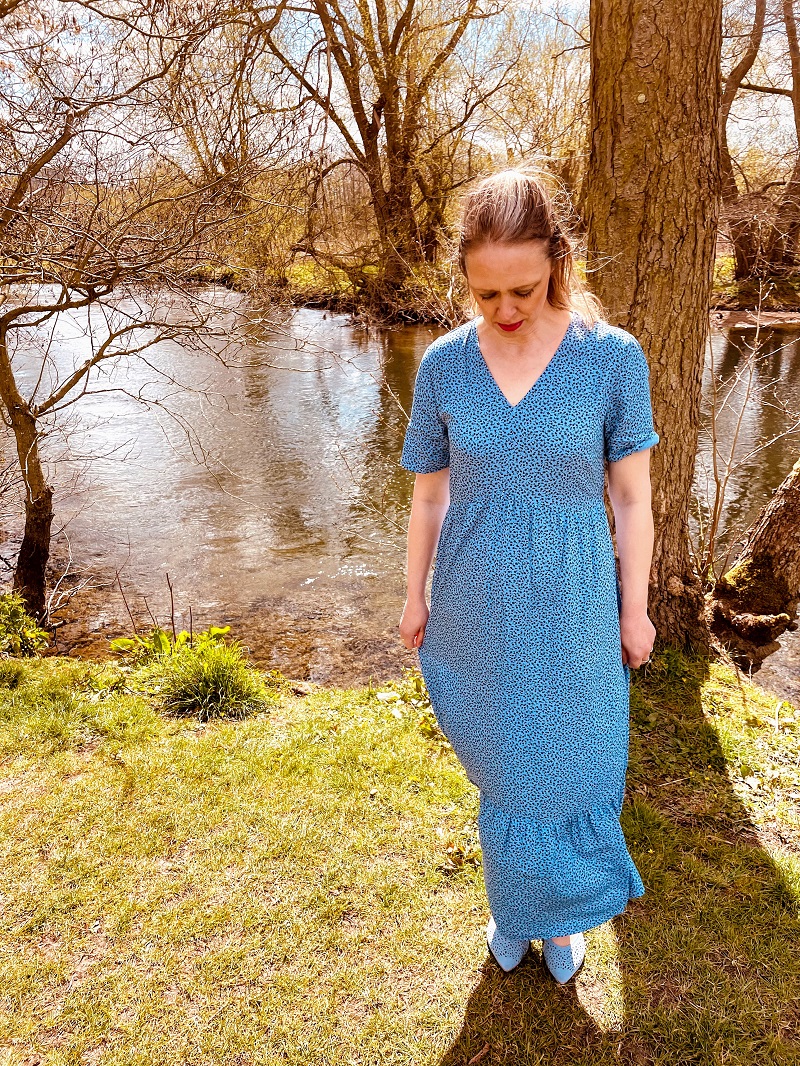 Light Blue Floral Maxi Dress With Light Blue Shoes