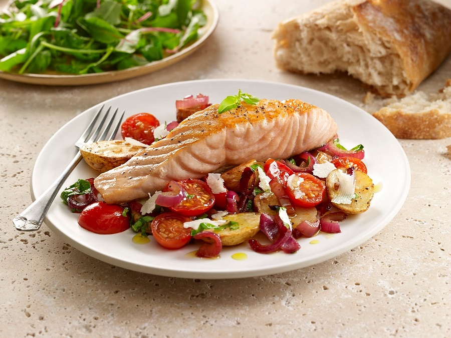Atlantic Salmon Fillets With Roasted Potato, Tomato