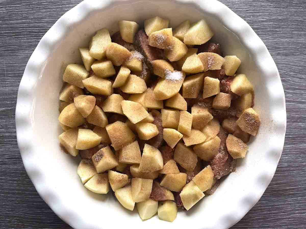 spiced apples and figs in a dish.