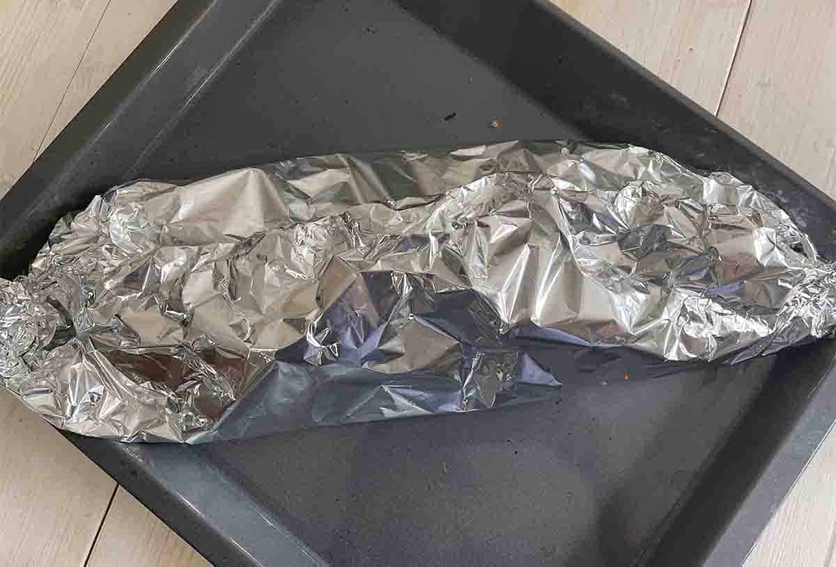 foil parcel of salmon.