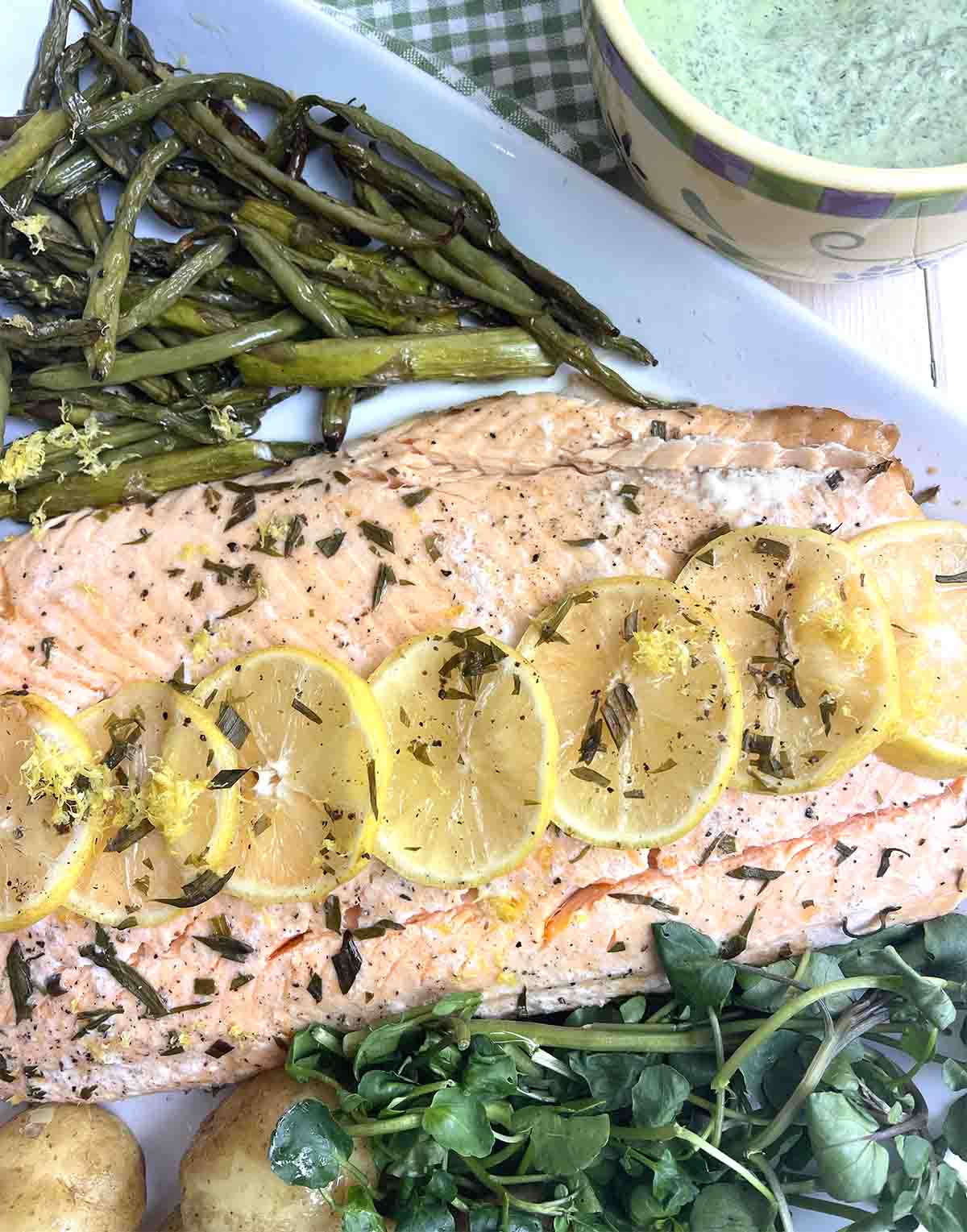 baked lemon garlic salmon.