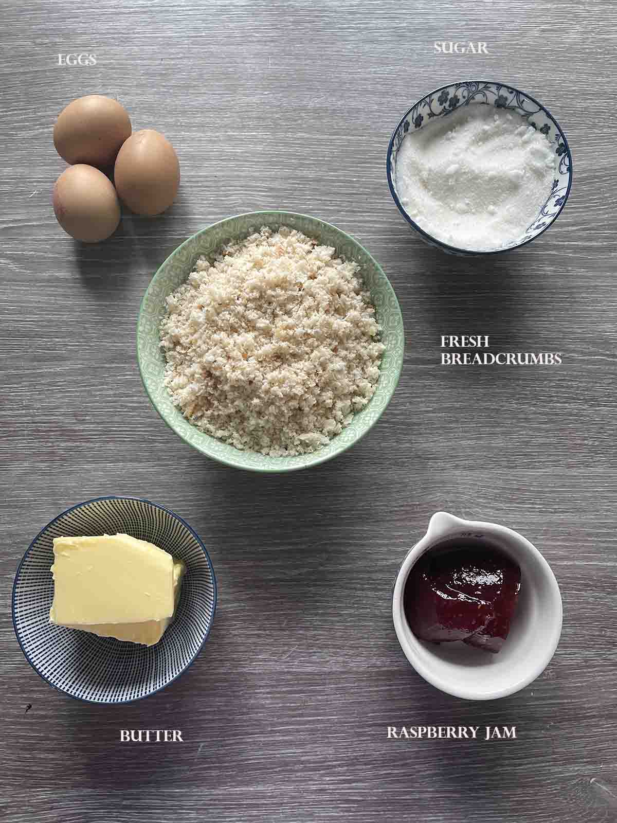 filling ingredients including jam and breadcrumbs.