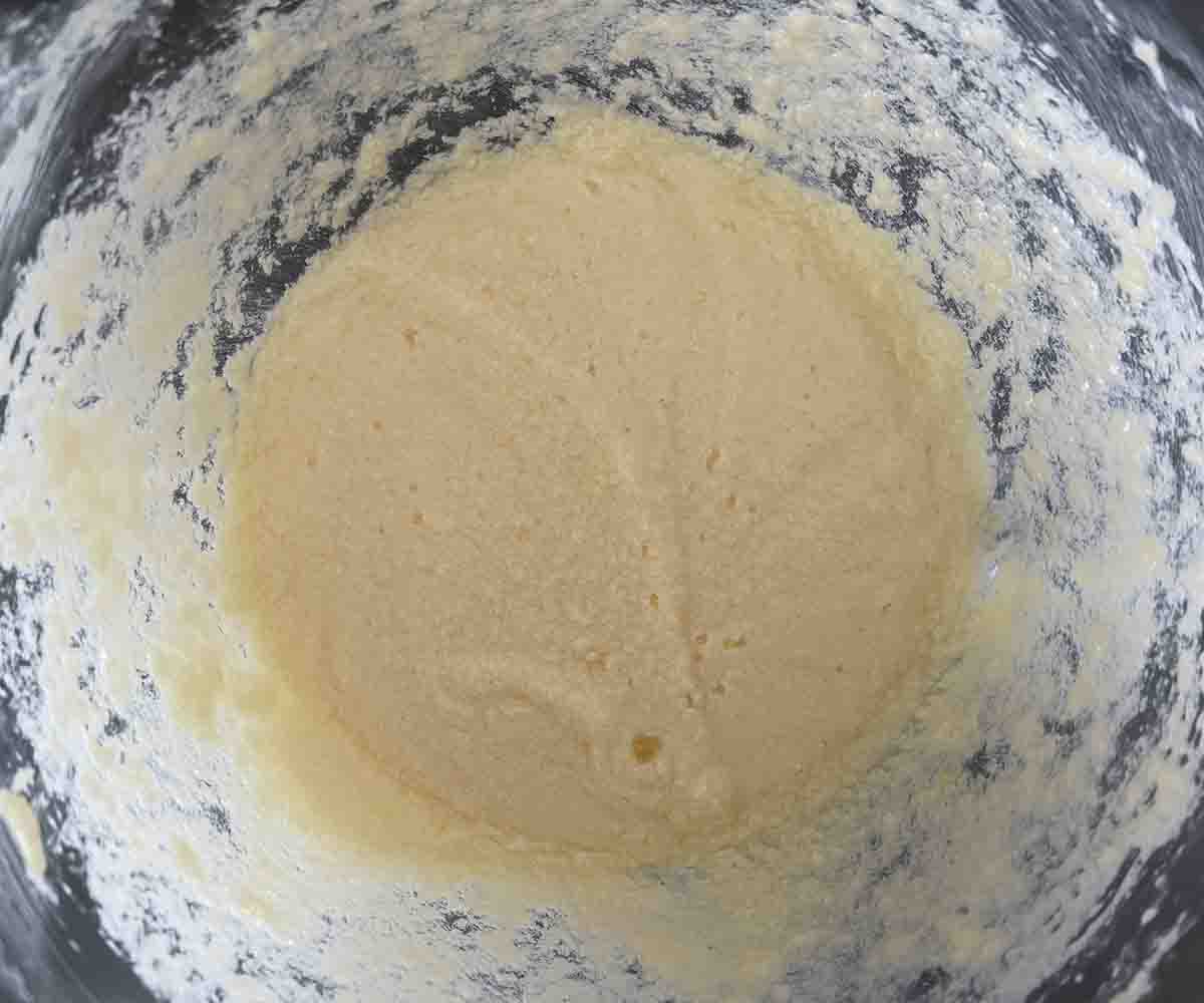 egg added to creamed mix.