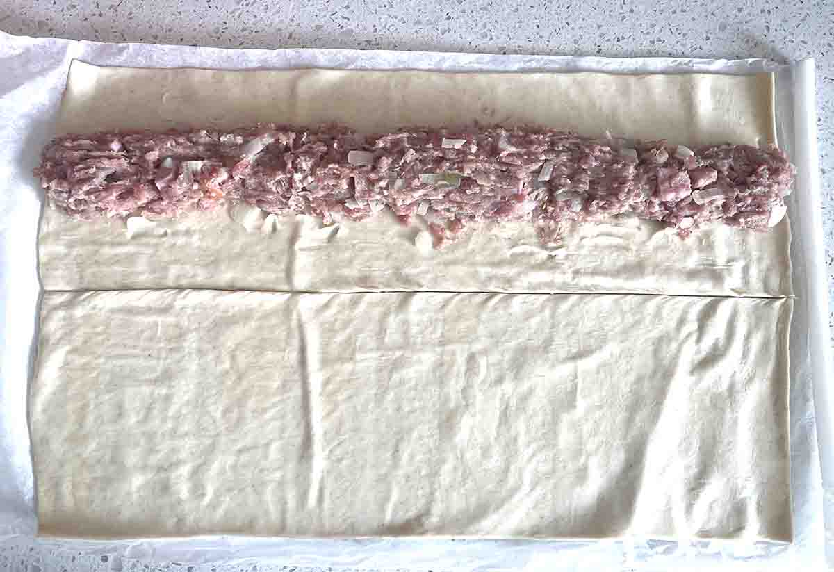 chicken sausage mix on pastry.