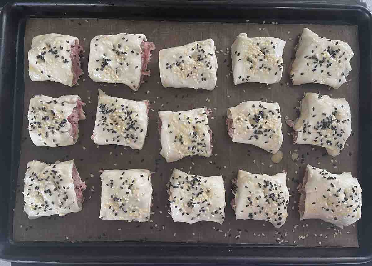 sausage rolls ready to bake.