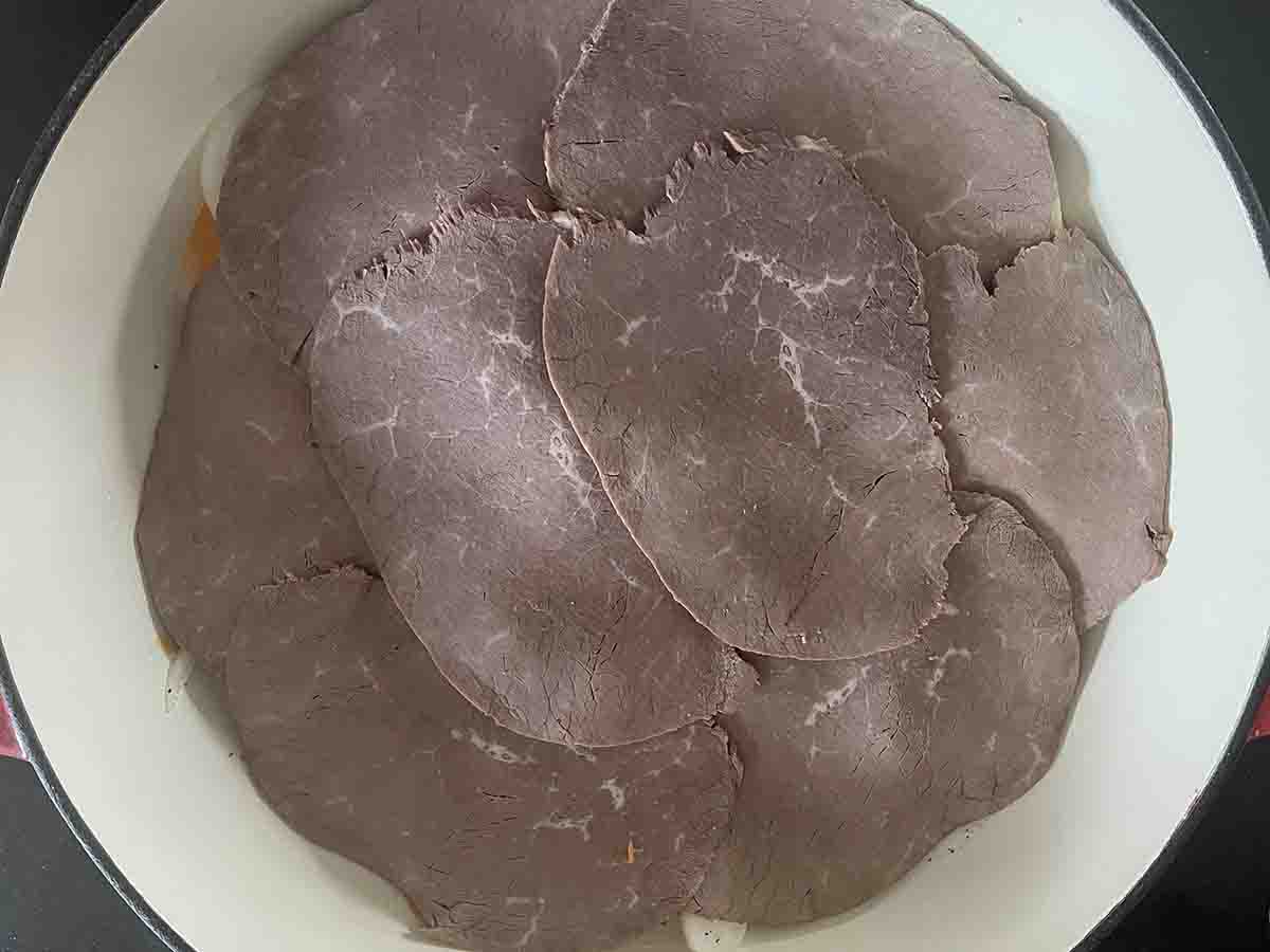 beef added to dish.