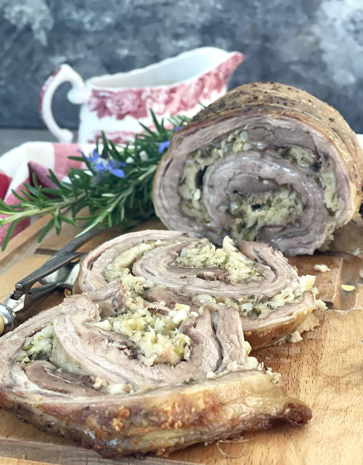 lamb roulade sliced meat.