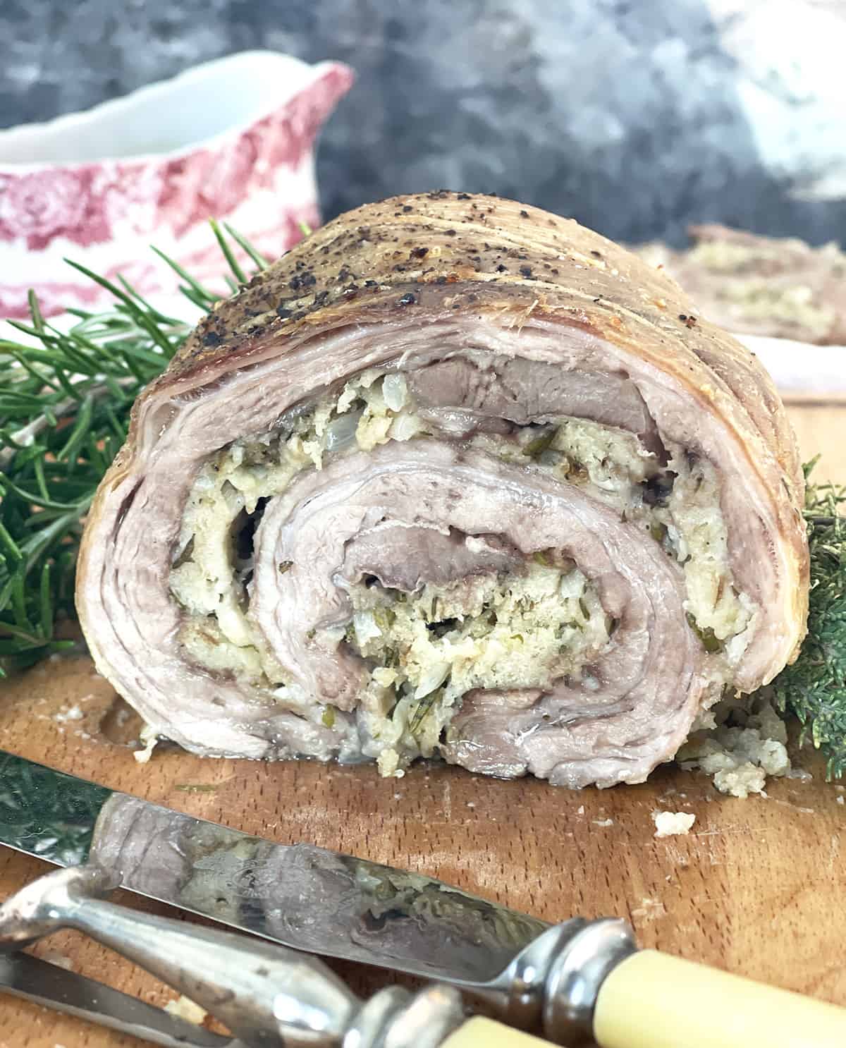 sliced rolled lamb meat.