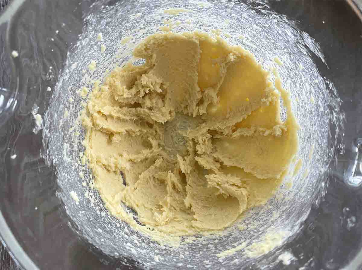 creamed butter and sugar in a bowl.