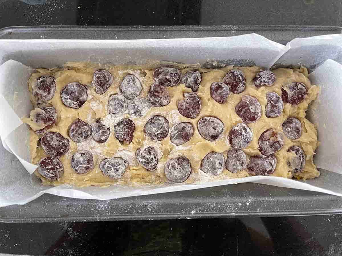 cake ready to go into the oven.