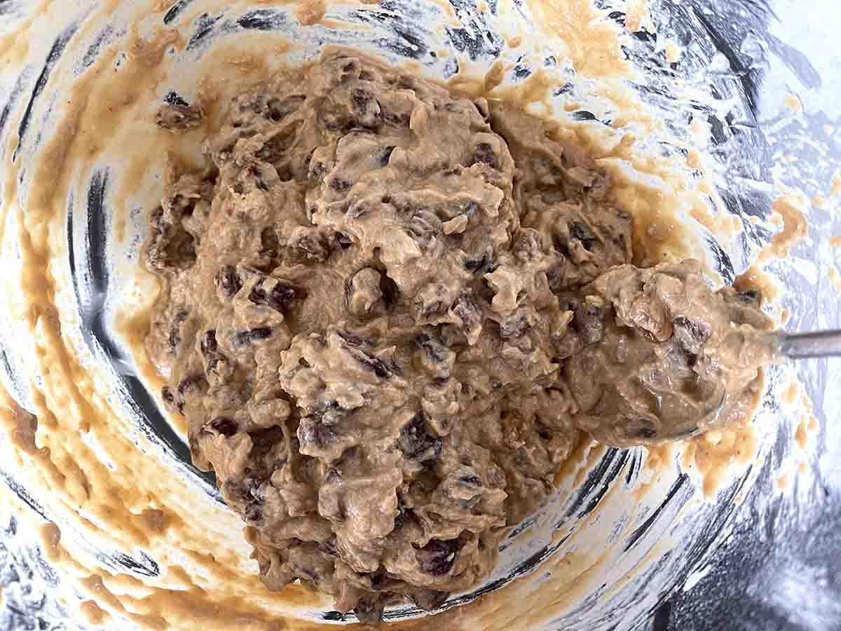 mixture with fruit folded in.