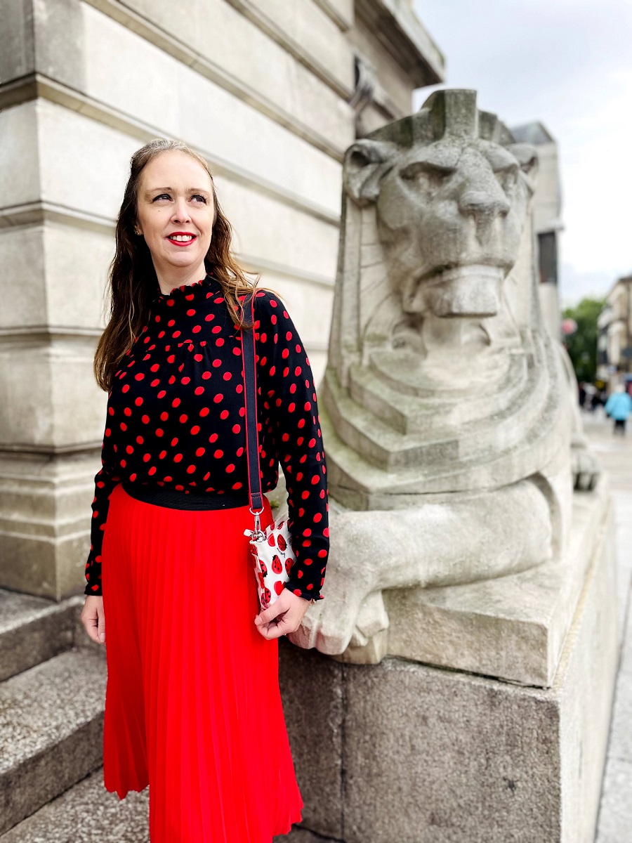 How I Styled My Red And Black Polka Dot Shirt From The Charity Shop