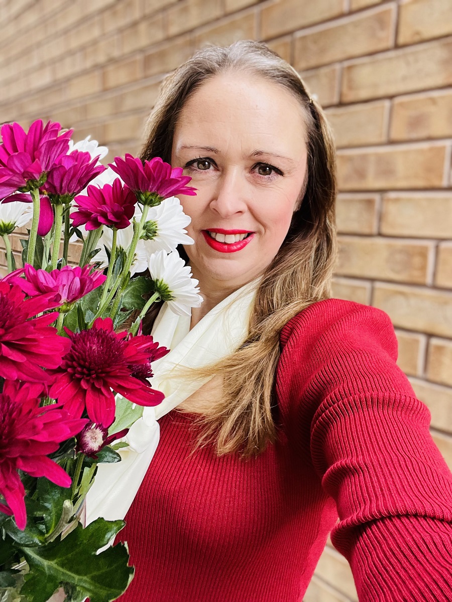 Dark Red Jumper Dress To Match My Flowers.