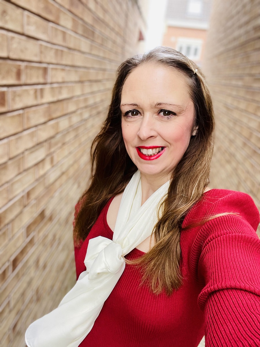 Dark Red Jumper Dress To Match My Flowers.