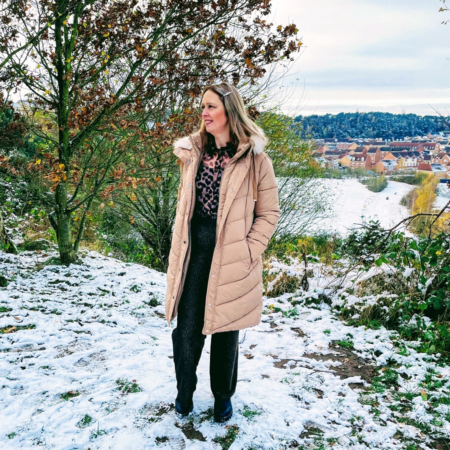 Long Beige Puffer Coat With Sparkles