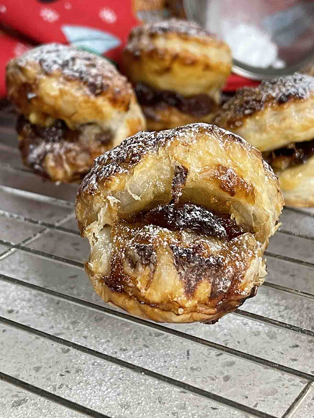 close up of puff pastry pie.