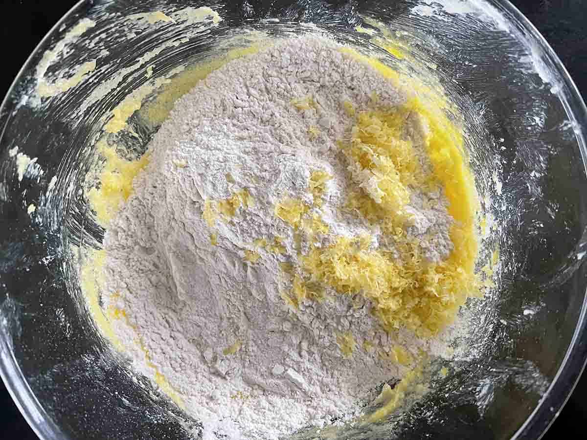 mixture with lemon zest and flour added.