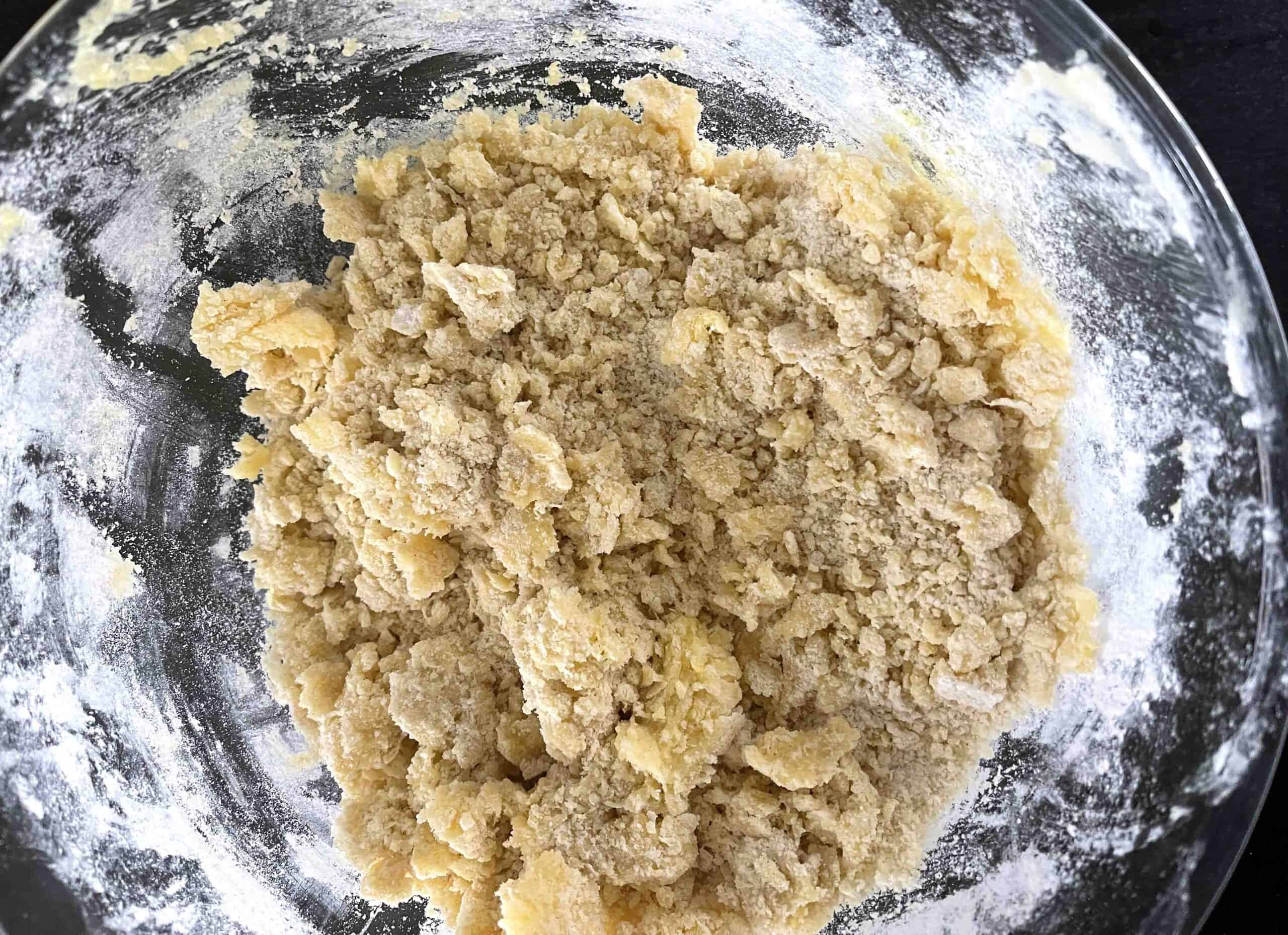 breadcrumb stage of dough in a bowl.