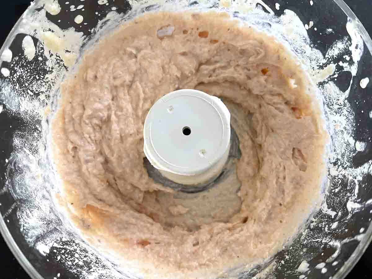 pate blended in a food processor bowl.
