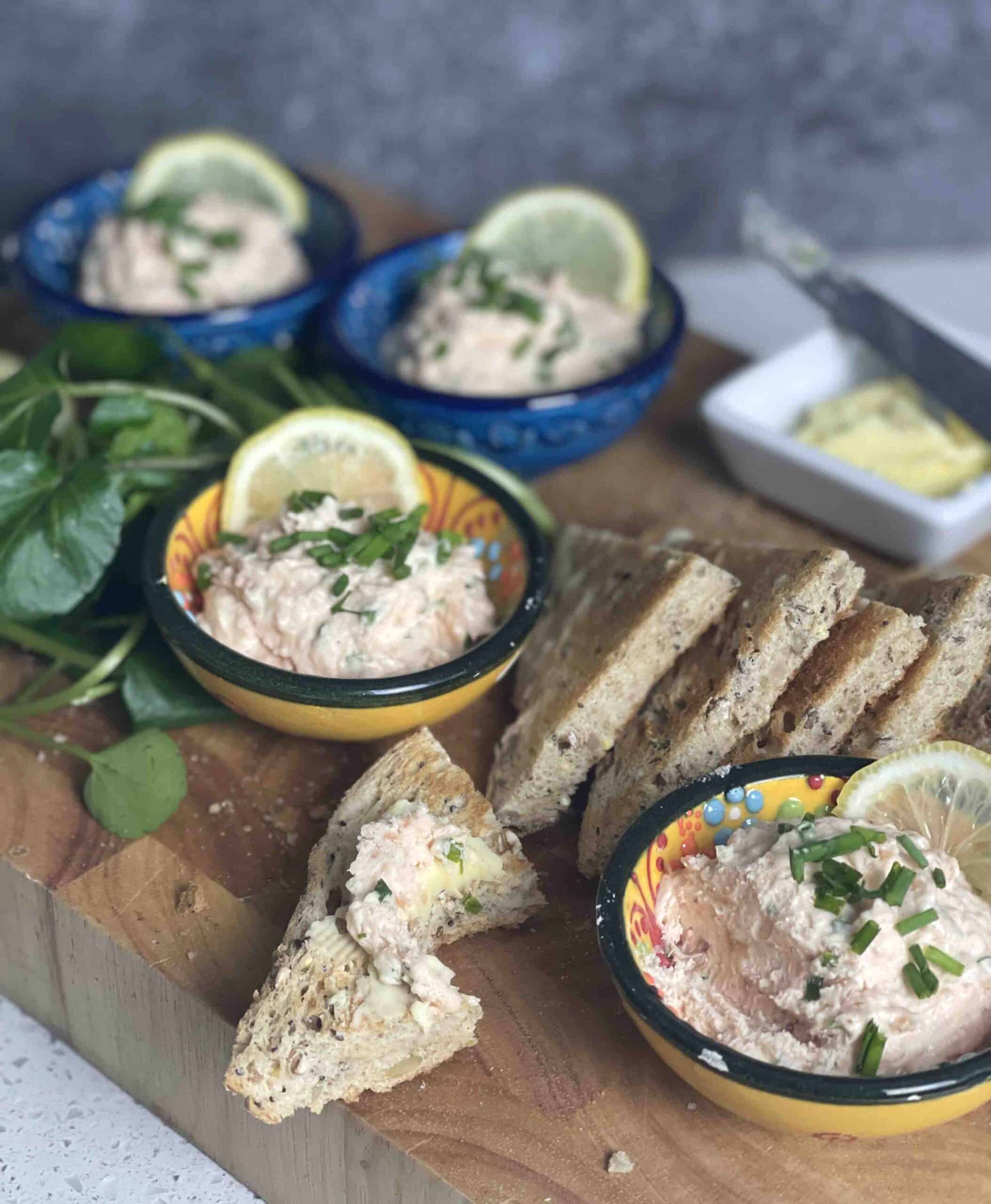toast triangles and individual pots of pate.