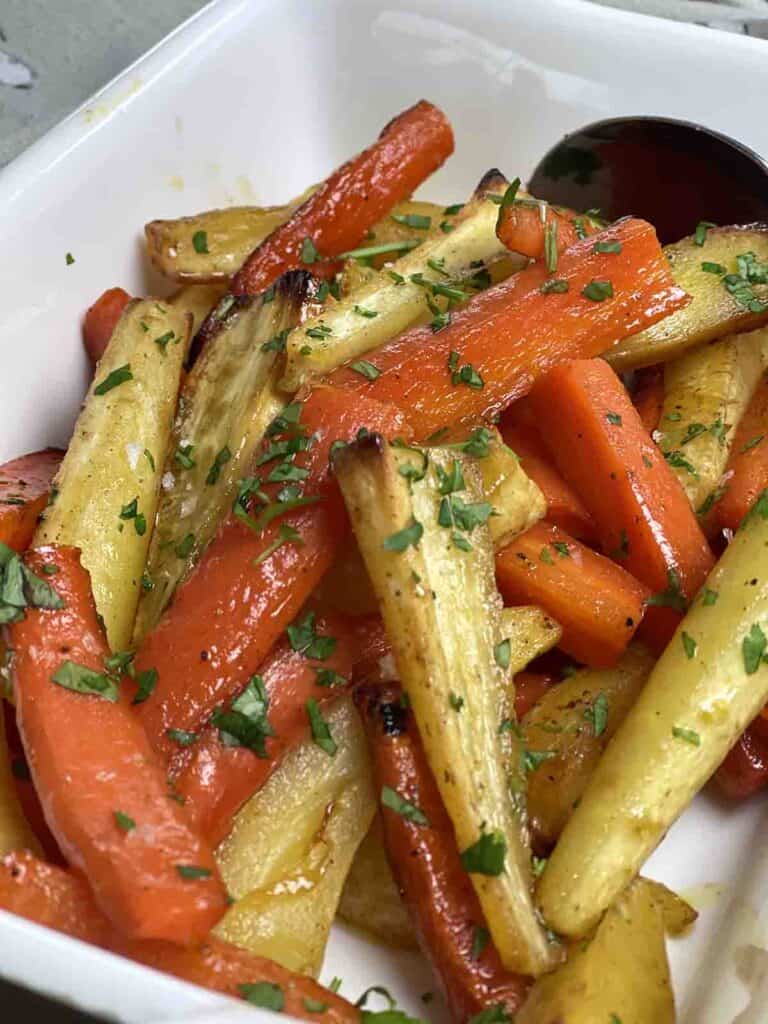 close up of roasted vegetables.