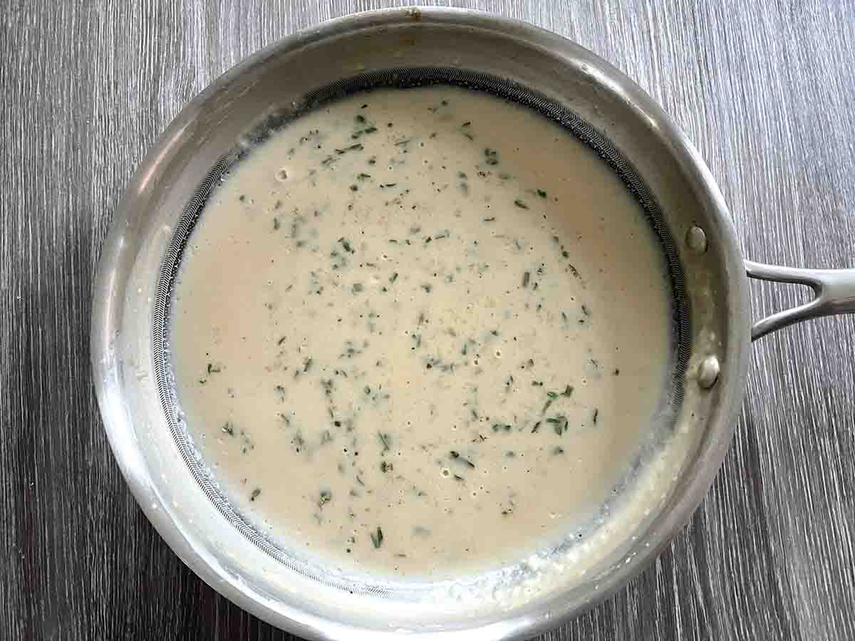 finished sauce in a pan.