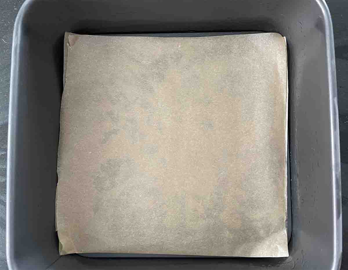 square baking tin lined with parchment paper.