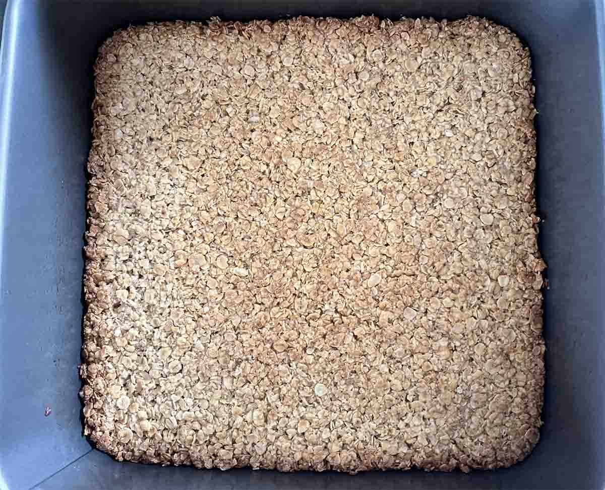 cooked flapjacks in the tin.
