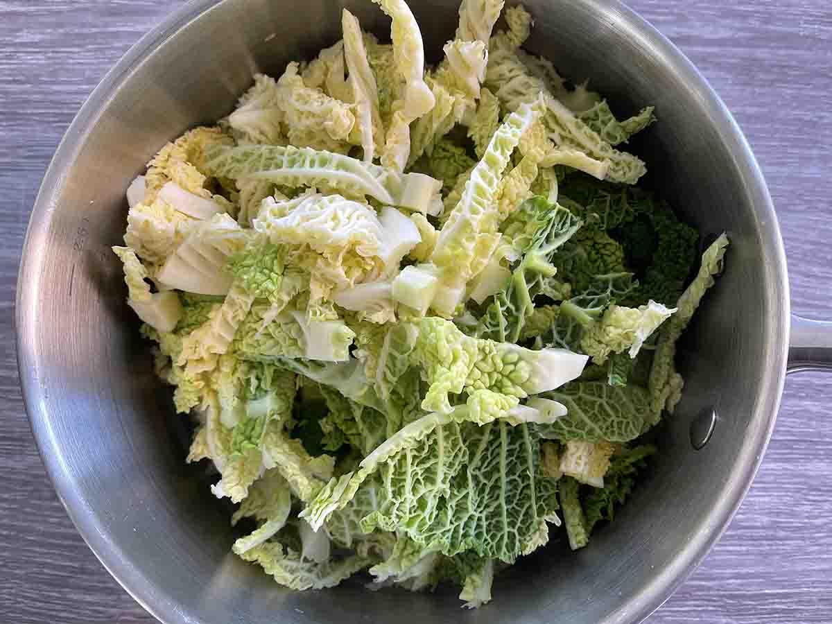 cabbage in a saucepan.