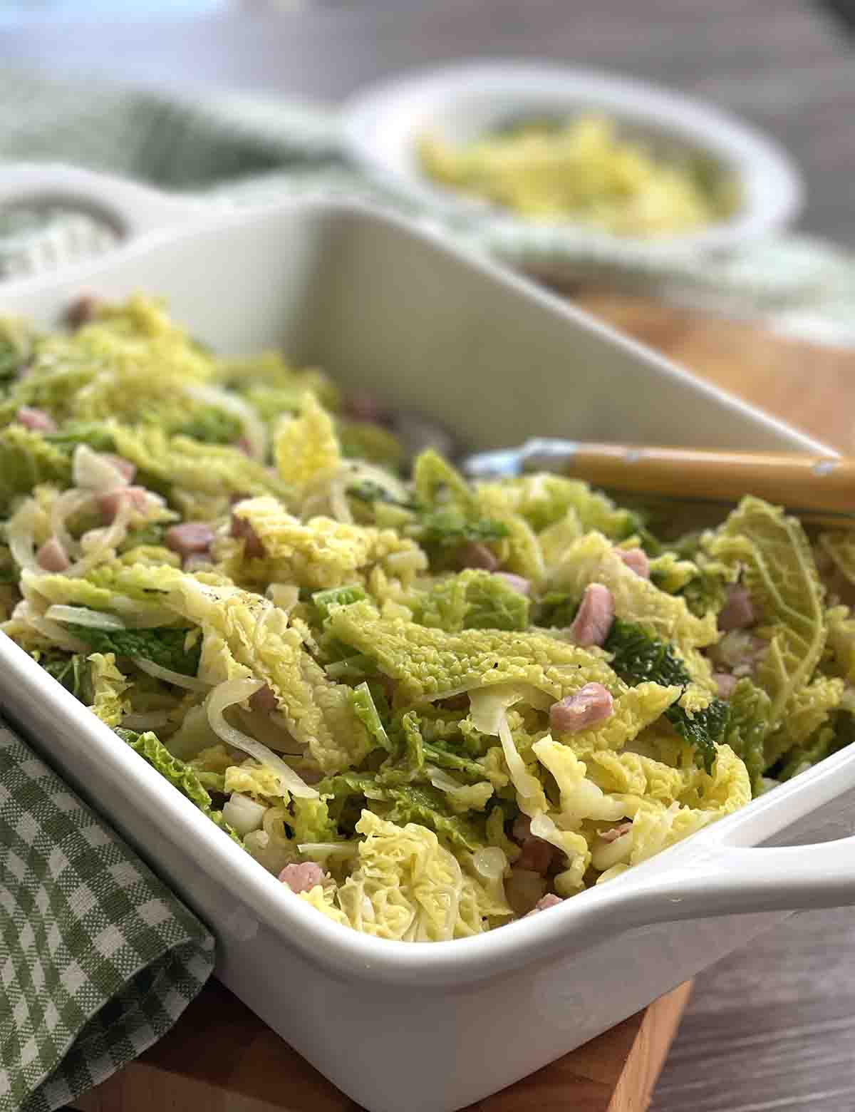 vegetable dish with a spoon ready to serve.