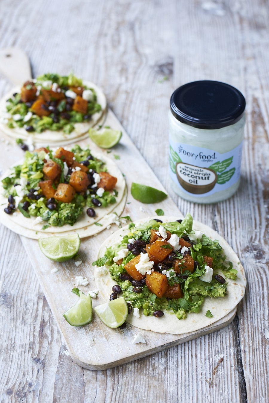 The Groovy Food Company Black Bean And Butternut Squash Tacos.