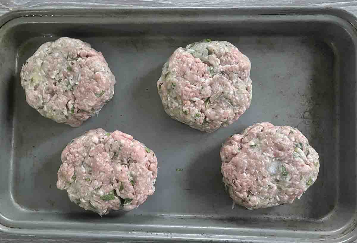 mixture formed into 4 lamb and mint burgers.