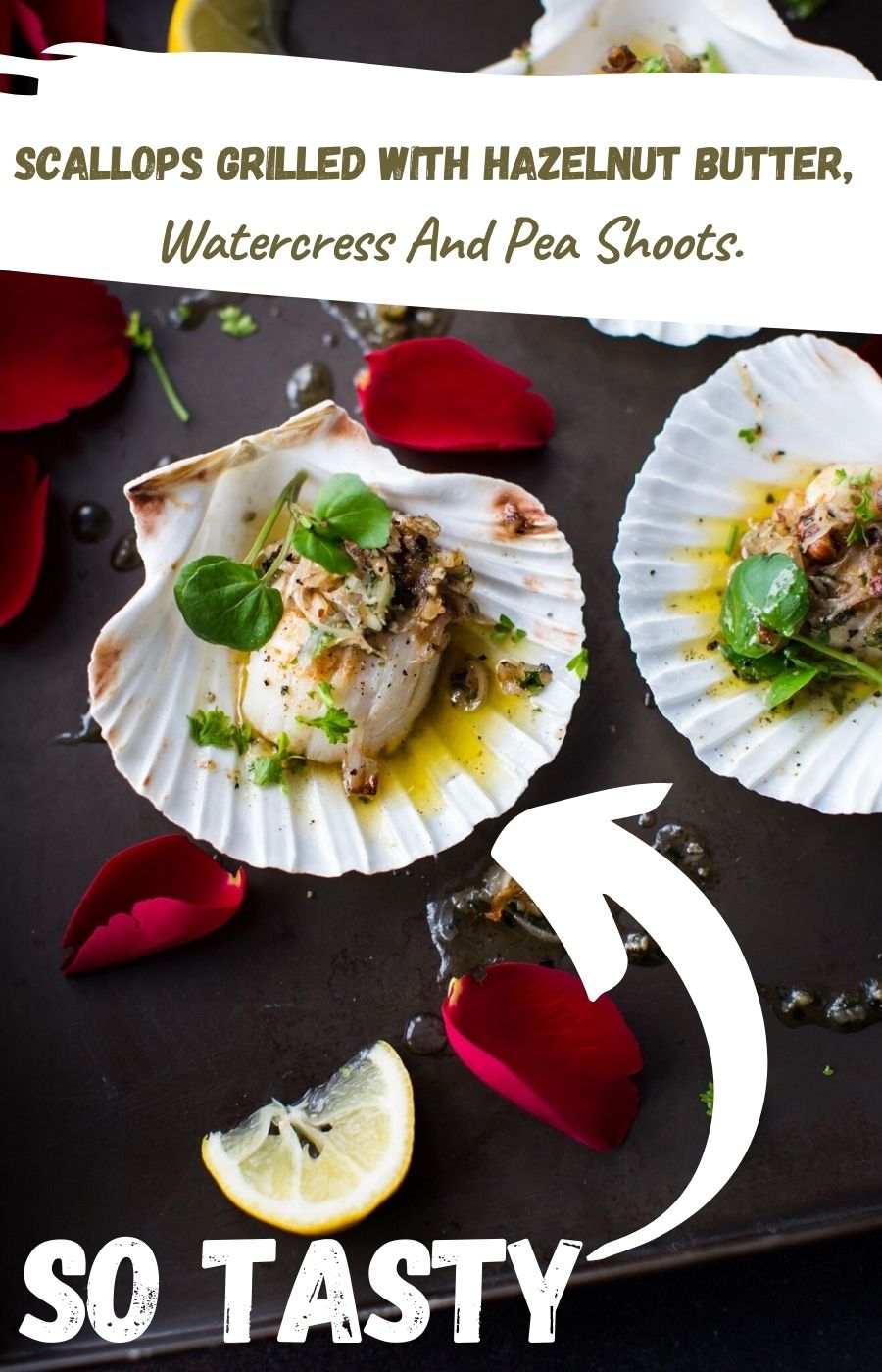 Scallops Grilled With Hazelnut Butter, Watercress And Pea Shoots.