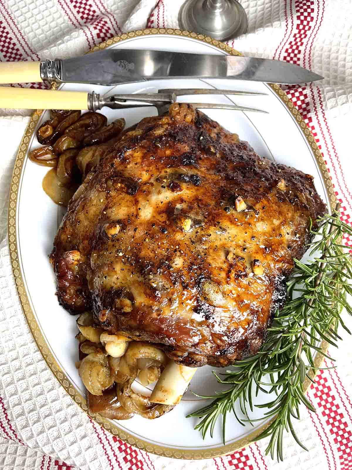 SLOW ROAST shoulder of lamb on a plate.