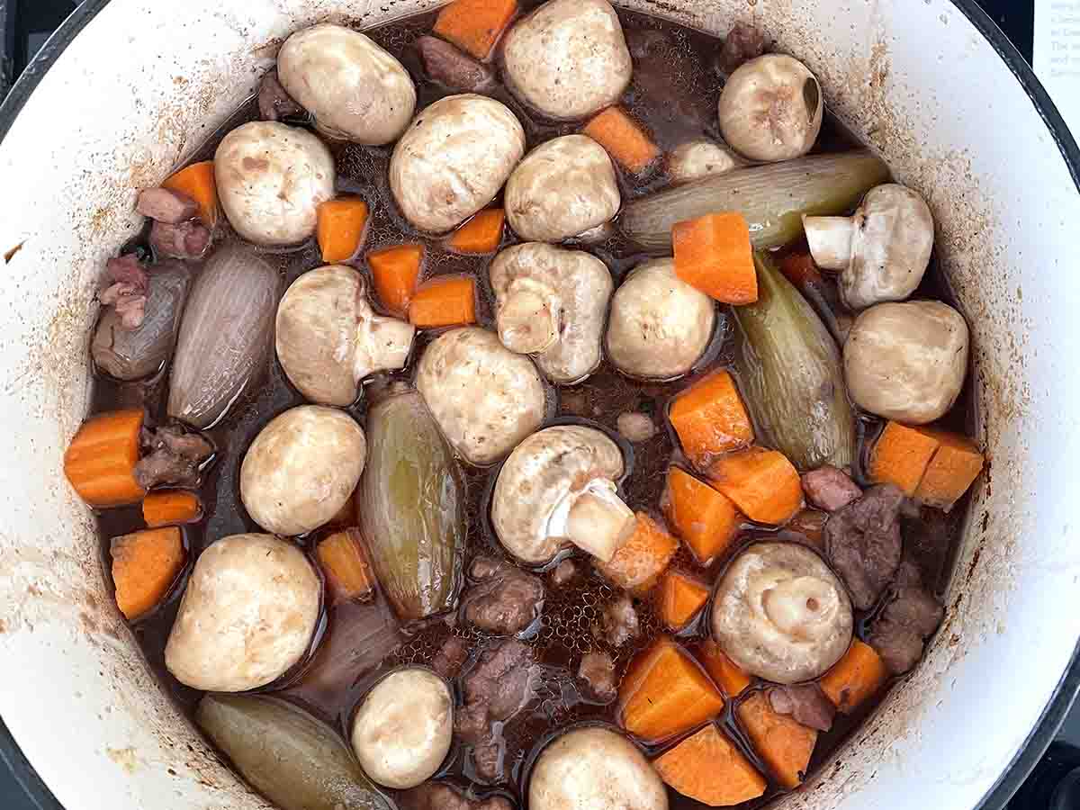 mushrooms added to the casserole.