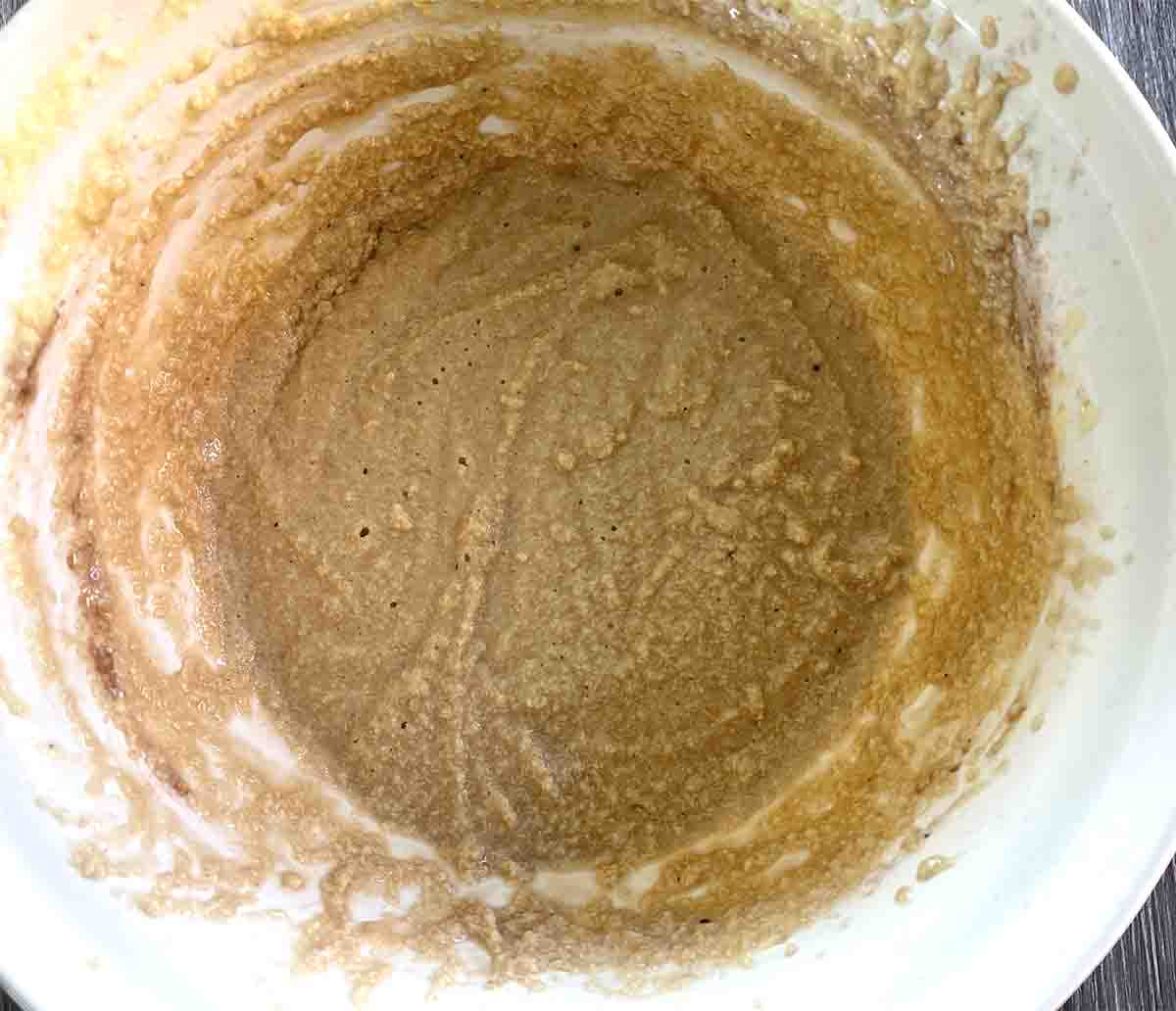 eggs beaten into the butter mixture.