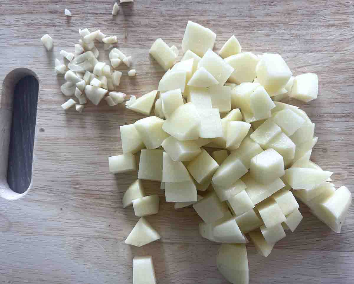 chopped potato and garlic.