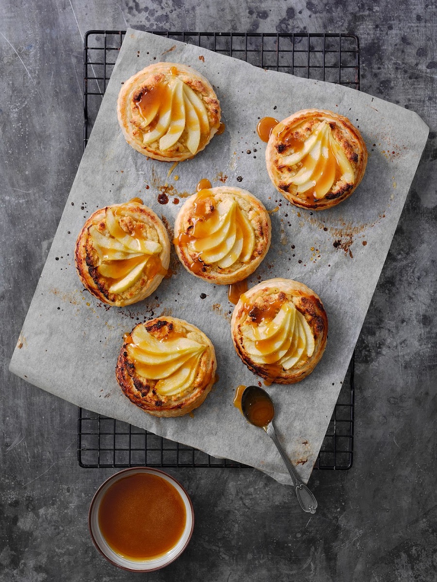 Pear And Almond Puff Tarts With Caramel Sauce